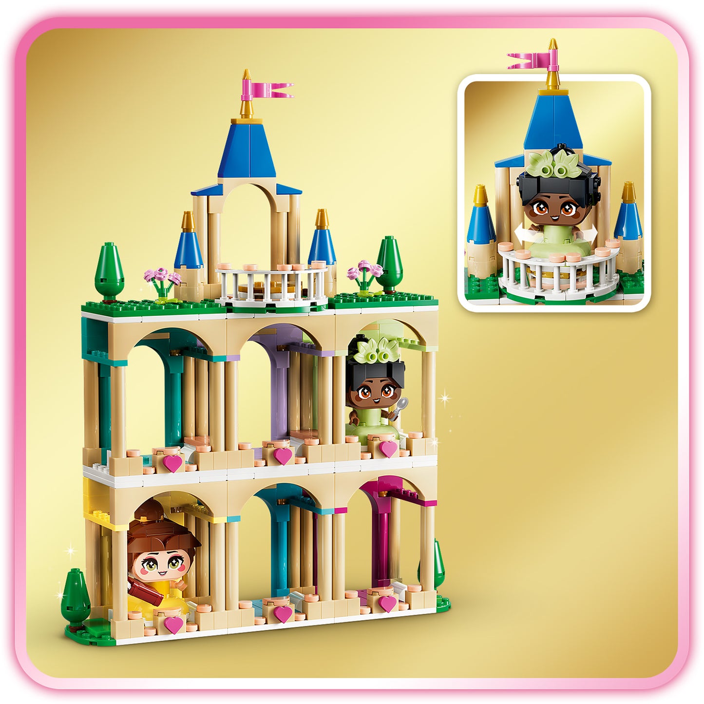 LEGO Disney Princess Mini Belle en Tiana met Kasteel Bouwbaar Speelgoed met Poppetjes 43291