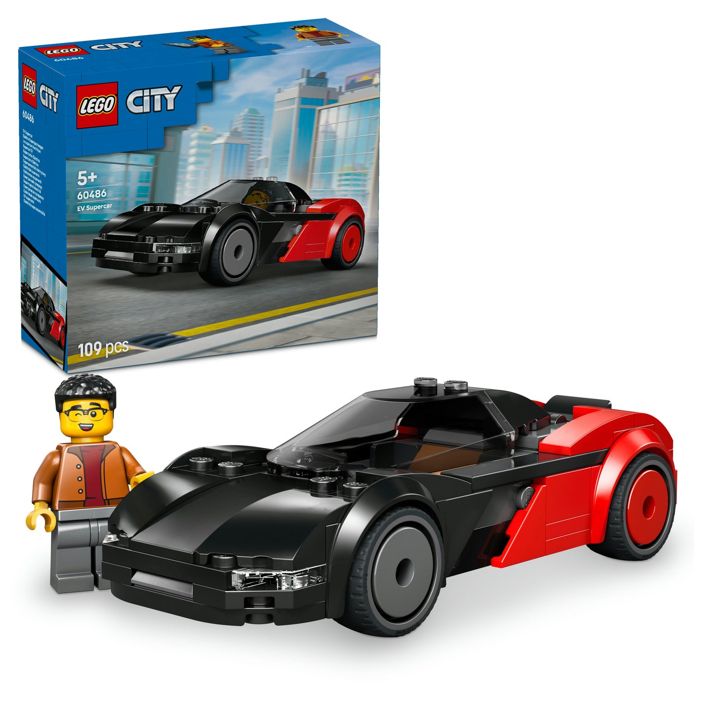 LEGO® City EV Supercar Bouwset - Kleine Sportwagen met Minifiguur van Coureur voor Kinderen - 60486