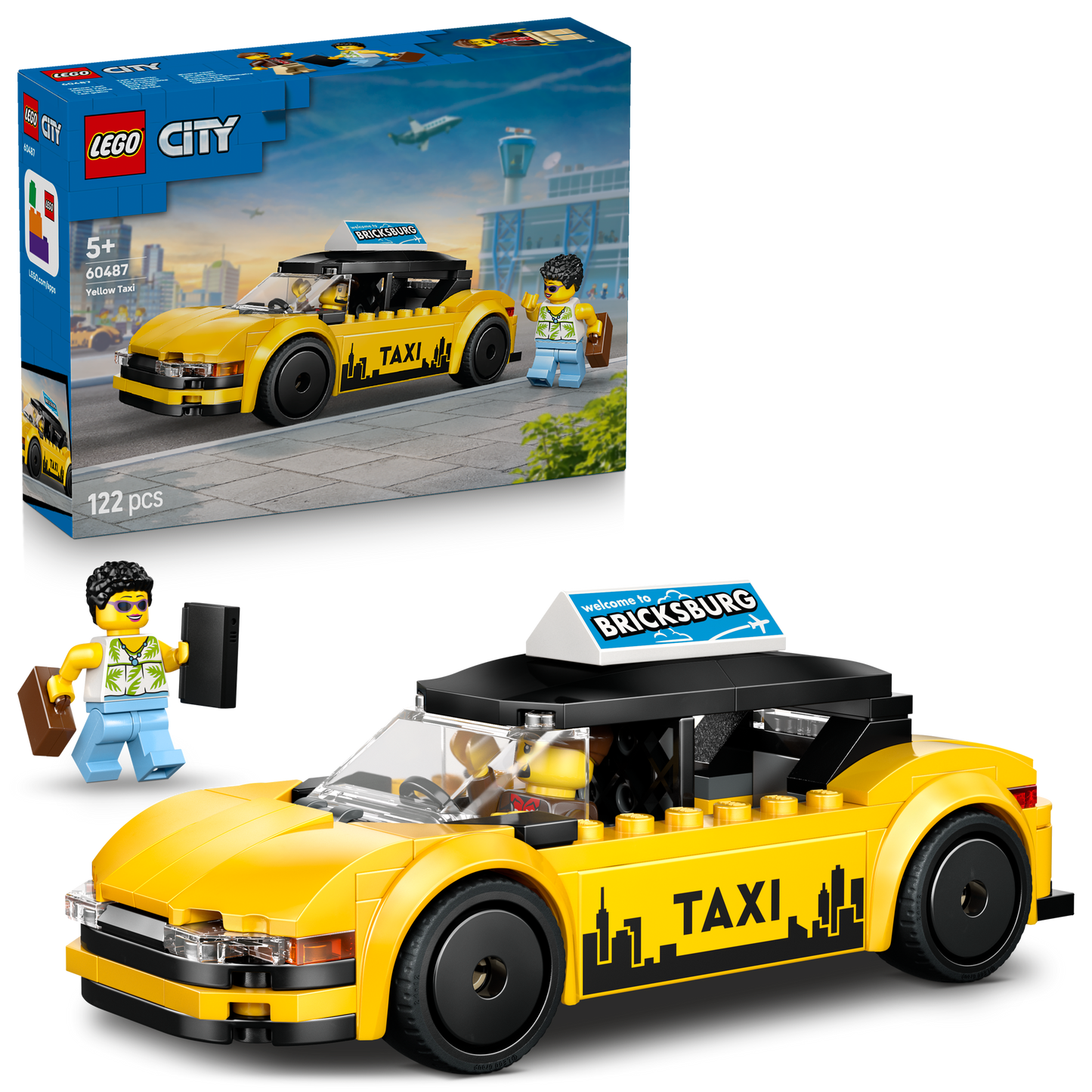LEGO® City Gele Taxi - Modelautobouwset met 2 Minifiguren - Klassieke Speelgoedtaxi - 60487
